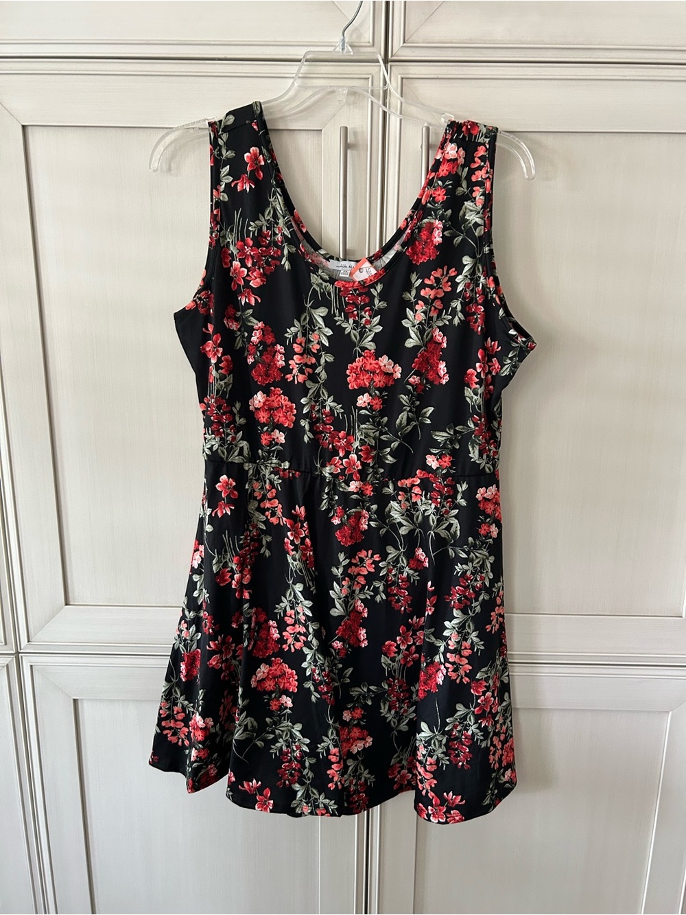 white birch Black Floral Tank Romper with Pink-Red Blossoms